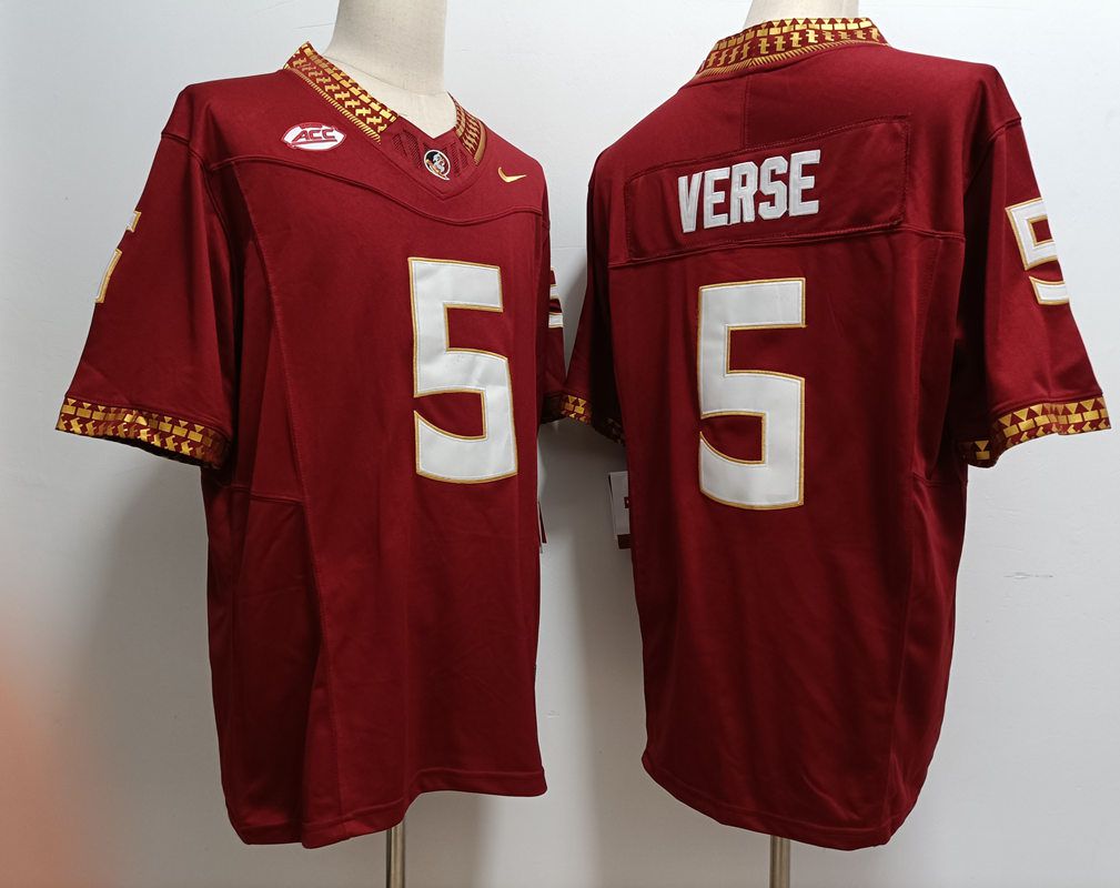 Men Florida State Seminoles FSU #5 Verse Red Nike 2025 NCAA Jersey->ncaa teams->NCAA Jersey